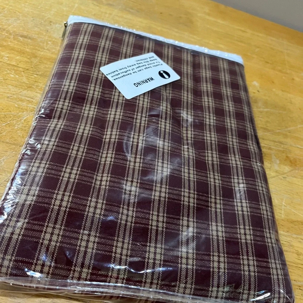 Park Designs Sturbridge Wine Plaid Gathered Swag Curtains 72x63 Primitive Farm